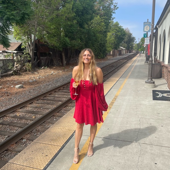 Make the Call Red Button-Up Long Sleeve Mini Dress - Picture 4 of 7